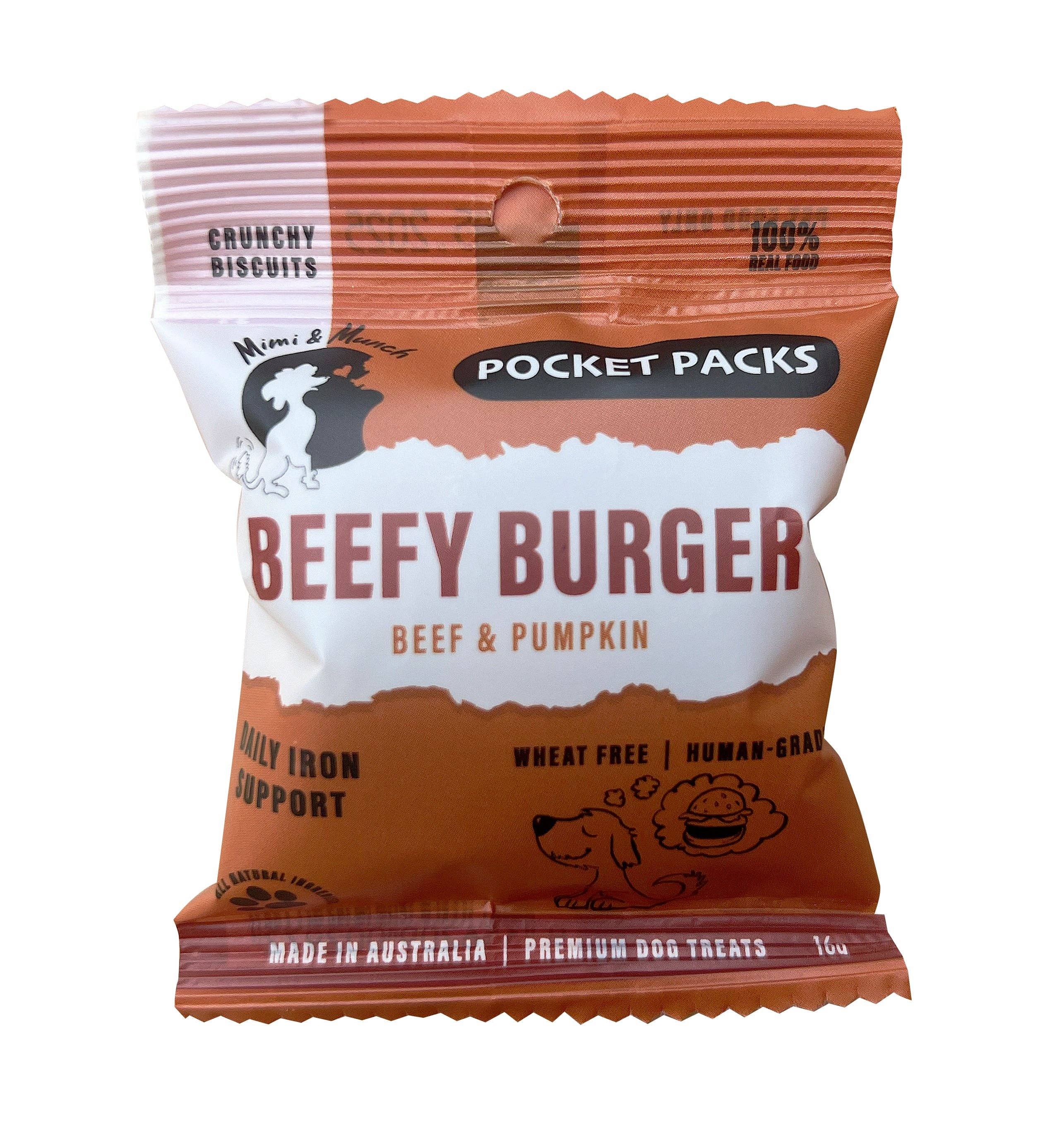 Mimi & Munch Beefy Burger Natural Dog Treats - Pocket Packs