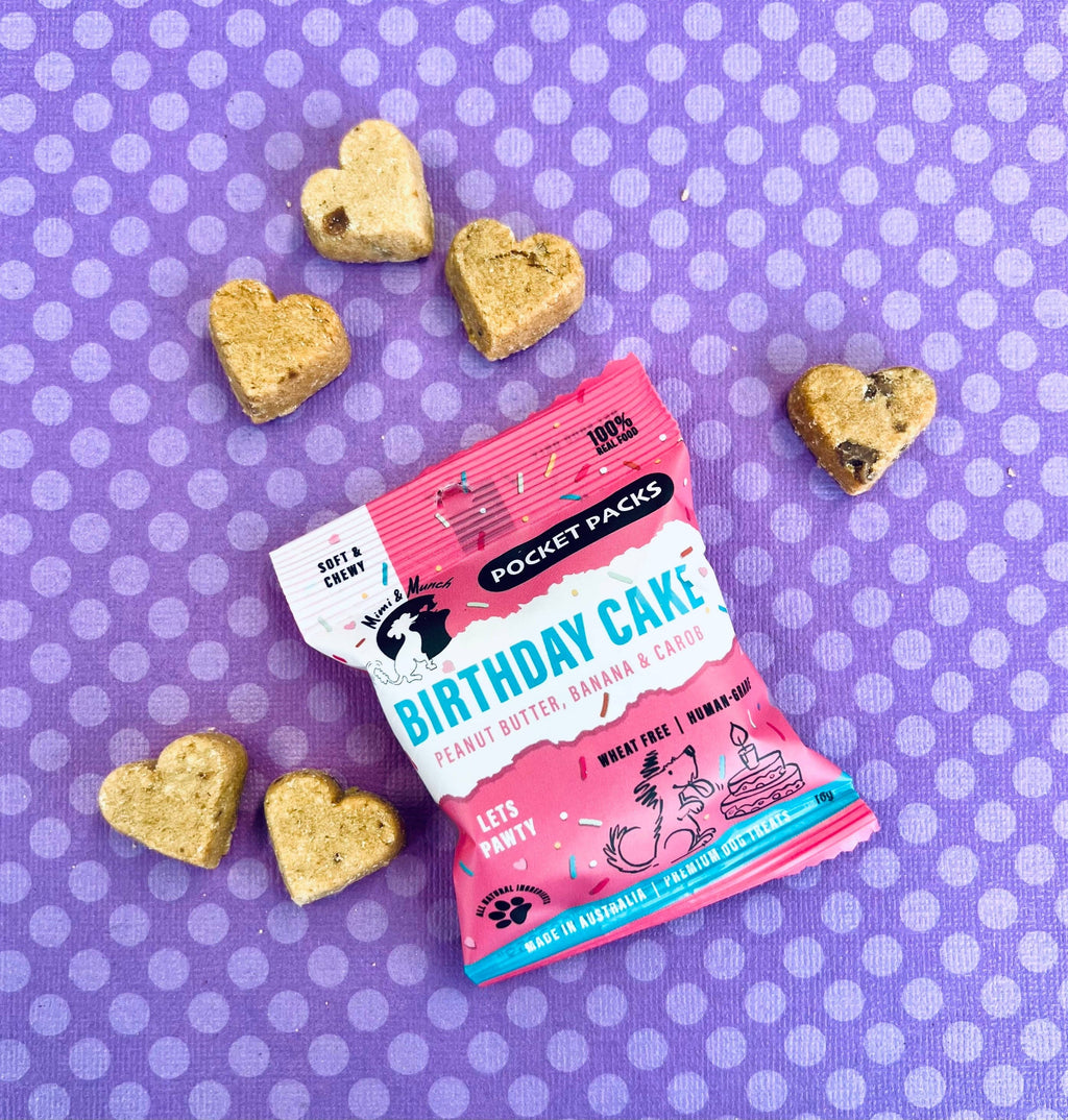 Mimi & Munch Birthday Cake Soft & Chewy Dog Treats - Pocket Packs